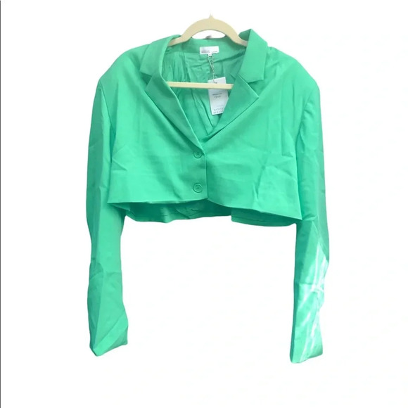 NWT WEWOREWHAT X DANIELLE BERNSTEIN GREEN CROPPED BLAZER - Picture 3 of 4